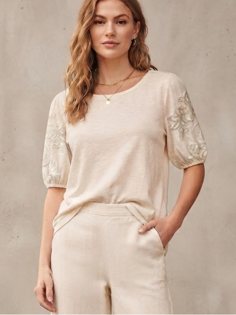 Embroidered Puff Sleeve Cream Top by Style & Co • Size 2X • NWT
